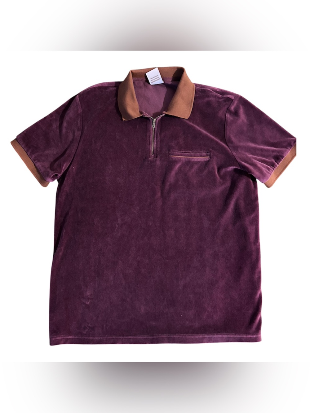 Dandy Del Mar Rio velour Short Sleeve Quarter zip Polo Sweater Plum retro LG